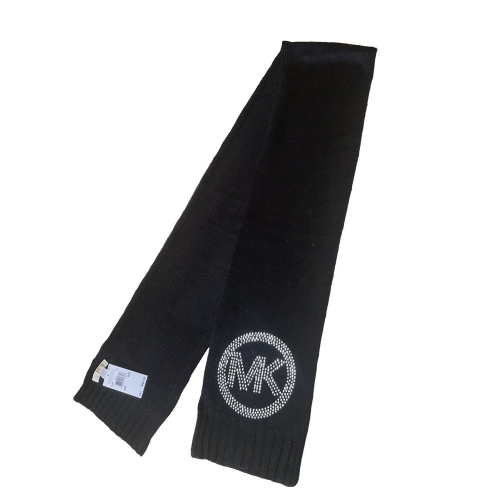 NIP / NWT Michael Kors MK Logo Silver Studded Black Muffler Scarf 536097